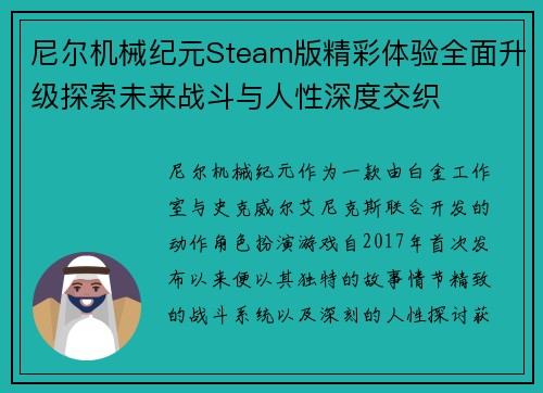 尼尔机械纪元Steam版精彩体验全面升级探索未来战斗与人性深度交织
